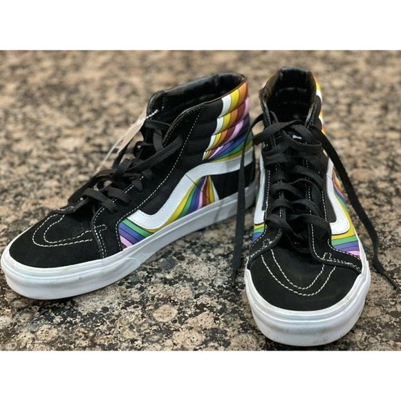 Vans Men's Sk8-Hi Refract Black True White Multi Canvas Suede shoes Size 9.5 - Picture 3 of 6